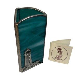 Lighthouse Themed Stained Glass Holder Nautical Candlelights And Roses 4.5"